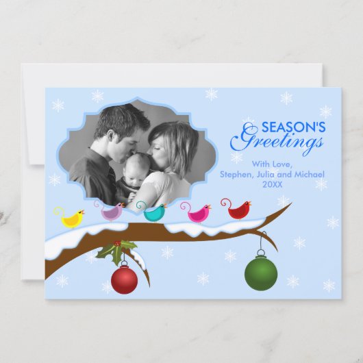 Oiseaux colorés Carte photo de Noël (Devant)