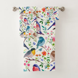 Oiseaux colorés Fleurs Motif