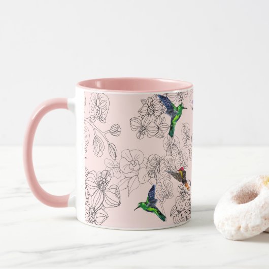 Oiseaux colorés Flying Mug Orchid Floweers (Avec donut)