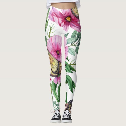 Oiseaux colorés Pattern Floral Leggings Femmes (Devant)