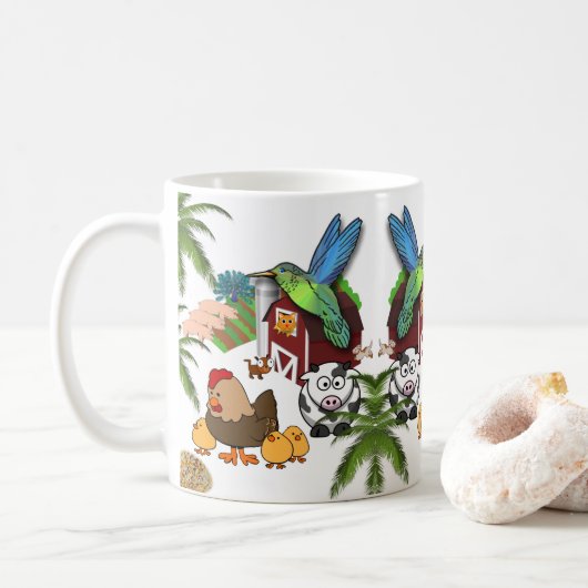 Oiseaux Cow Pigs Mug (Avec donut)