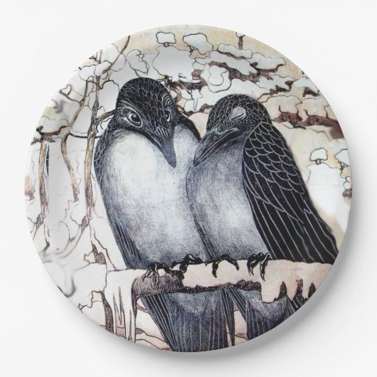 OISEAUX D'AMOUR D'HIVER SUR ASSIETTE EN PAPIER DE (Devant)