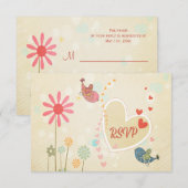 Oiseaux d'amour mignons Mariage RSVP (Devant / Derrière)