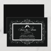 Oiseaux d'amour noir blanc Save The Date Vintage (Devant / Derrière)