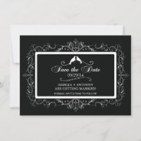 Oiseaux d'amour Noir Blanc Save The Date Vintage
