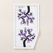 Oiseaux d'amour violets floraison du cerisier et b (Serviette à main)