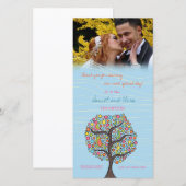 Oiseaux dans l'arbre Merci bleu Carte photo Mariag (Devant / Derrière)