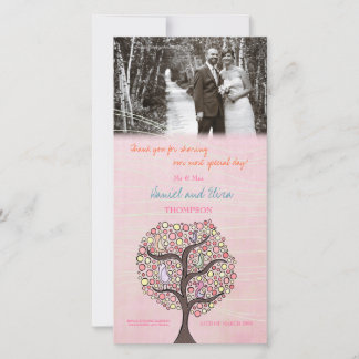 Oiseaux dans l'arbre Merci rose Carte photo Mariag