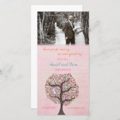 Oiseaux dans l'arbre Merci rose Carte photo Mariag (Devant / Derrière)