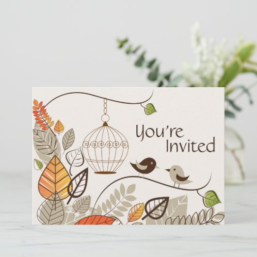 Oiseaux d'automne et Faire-part de mariage Décontr (Debout devant)