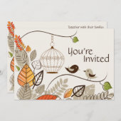 Oiseaux d'automne et Faire-part de mariage Décontr (Devant / Derrière)
