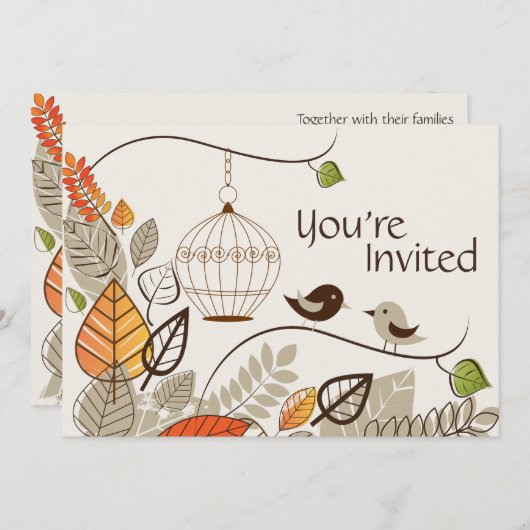 Oiseaux d'automne et Faire-part de mariage Décontr (Devant / Derrière)