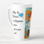 OISEAUX DE BONHEUR Chow Latte Mug avec texte (Angle gauche)