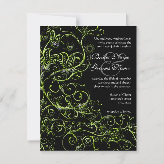 Oiseaux de citron vert et tourbillons Invitations (Devant)