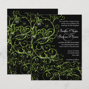 Oiseaux de citron vert et tourbillons Invitations 