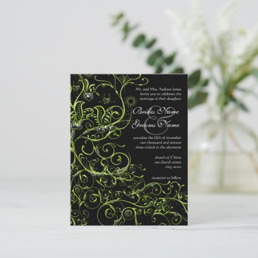 Oiseaux de citron vert et tourbillons Invitations (Debout devant)