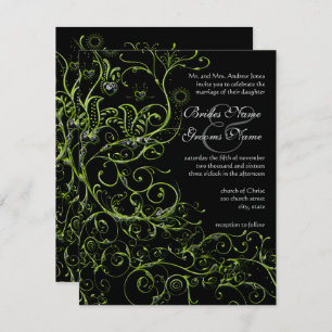 Oiseaux de citron vert et tourbillons Invitations 