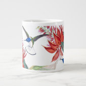Oiseaux de colibri bleu Fleurs rouges Jumbo Mug (Devant)