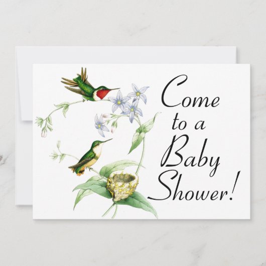 Oiseaux de colibri et invitation de baby shower de (Devant)