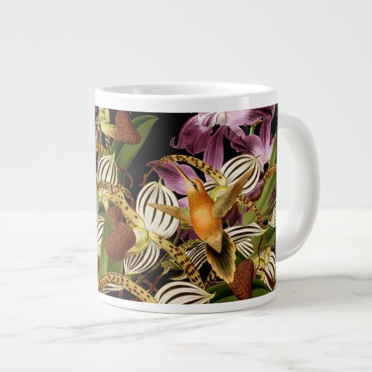 Oiseaux de colibri Fleurs d'orchidées Jumbo Mug (Devant droit)