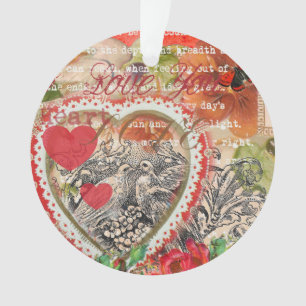 Oiseaux de l'amour Cœur Rouge Collage d'art