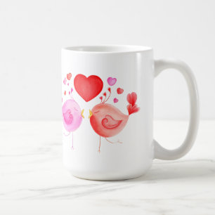 Oiseaux de l'amour rouge rose personnalisé tasses