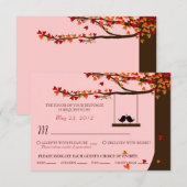 Oiseaux de l'amour tombant coeurs Chêne RSVP (Repa (Devant / Derrière)