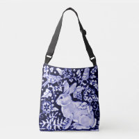 Oiseaux de lapin bleu et blanc Sac fourre-tout Flo