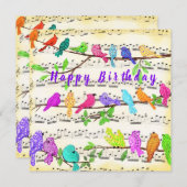 Oiseaux de musique colorés Bonne carte d'anniversa (Devant / Derrière)