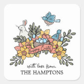 Oiseaux de Pâques et étiquette de cadeau lapin (Devant)