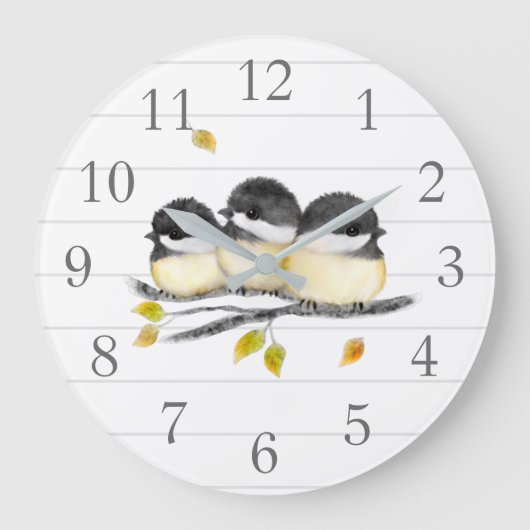 Oiseaux de poulet blanc et gris Horloge murale (Recto)