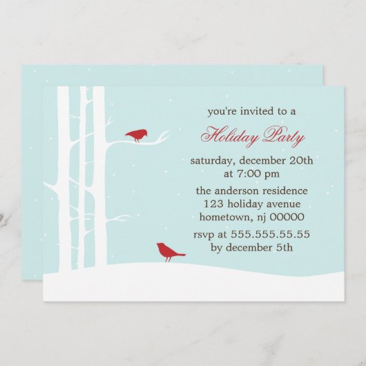 Oiseaux d'hiver Invitations Fête (Devant / Derrière)