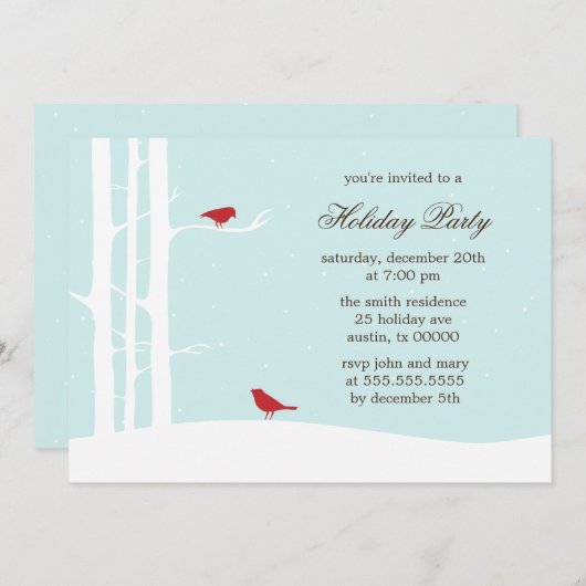 Oiseaux d'hiver Invitations Fête (Devant / Derrière)