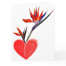Oiseaux du Paradis dans Vase du Coeur sur carte bl