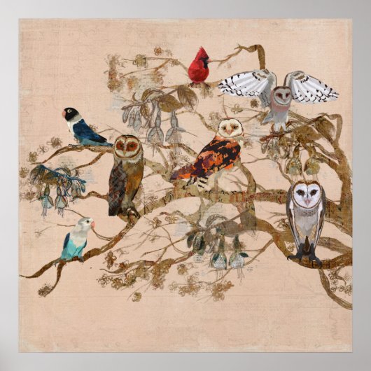 OISEAUX D'UNE BRANCHE DE PÂTES Poster (Devant)