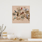 OISEAUX D'UNE BRANCHE DE PÂTES Poster (Cuisine)
