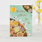 Oiseaux en terre fleurie : Carte d'anniversaire (Fleur jaune)