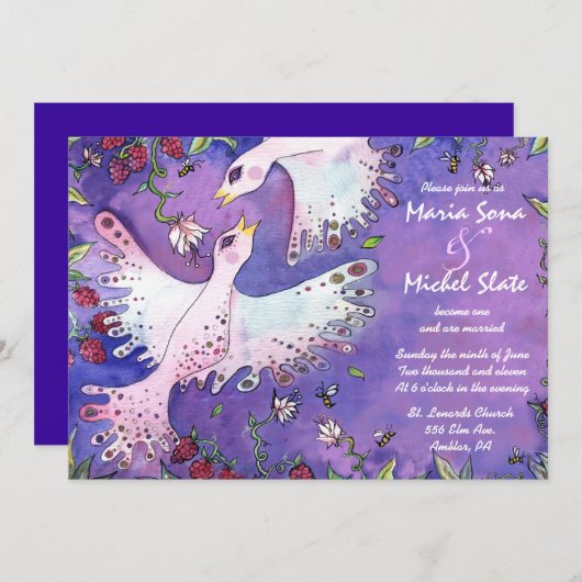 Oiseaux et abeilles Fleurs Invitations Faire-part  (Devant / Derrière)