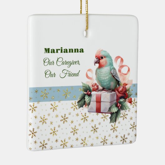 Oiseaux et cadeaux Bleu Gardien Ornement Carré (Droite)