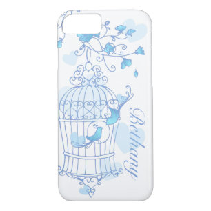Oiseaux et cage aqua bleu nom coque
