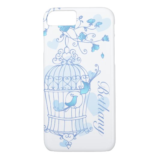 Oiseaux et cage aqua bleu nom coque (Dos)