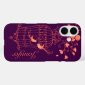 Oiseaux et cage orange & violet nom coque iphone (Verso (horizontal))