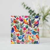 Oiseaux et fleurs colorés Invitation (Debout devant)