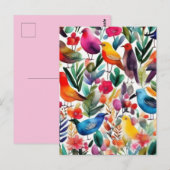Oiseaux et fleurs colorés Invitation (Devant / Derrière)