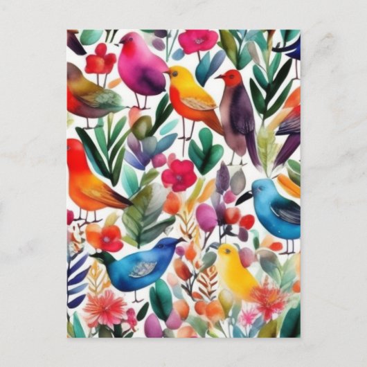 Oiseaux et fleurs colorés Invitation (Devant)