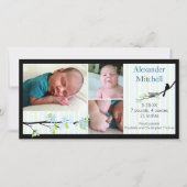 Oiseaux et fleurs dans le Faire-part de naissance (Devant)