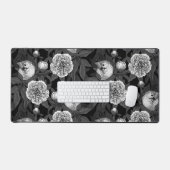 Oiseaux et fleurs de pivoines monochromes, gris (Clavier et souris)