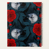 Oiseaux et fleurs de pivoines rouges avec feuilles (Dos)