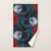 Oiseaux et fleurs de pivoines rouges avec feuilles (Serviette à main)