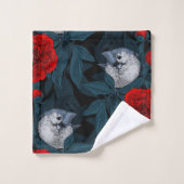 Oiseaux et fleurs de pivoines rouges avec feuilles (Gant de toilette)